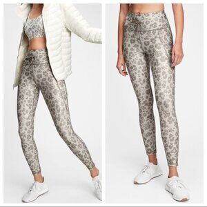 GAP GapFit High Rise Blackout Full Length Drawcord Leggings Gray Leopard Print L